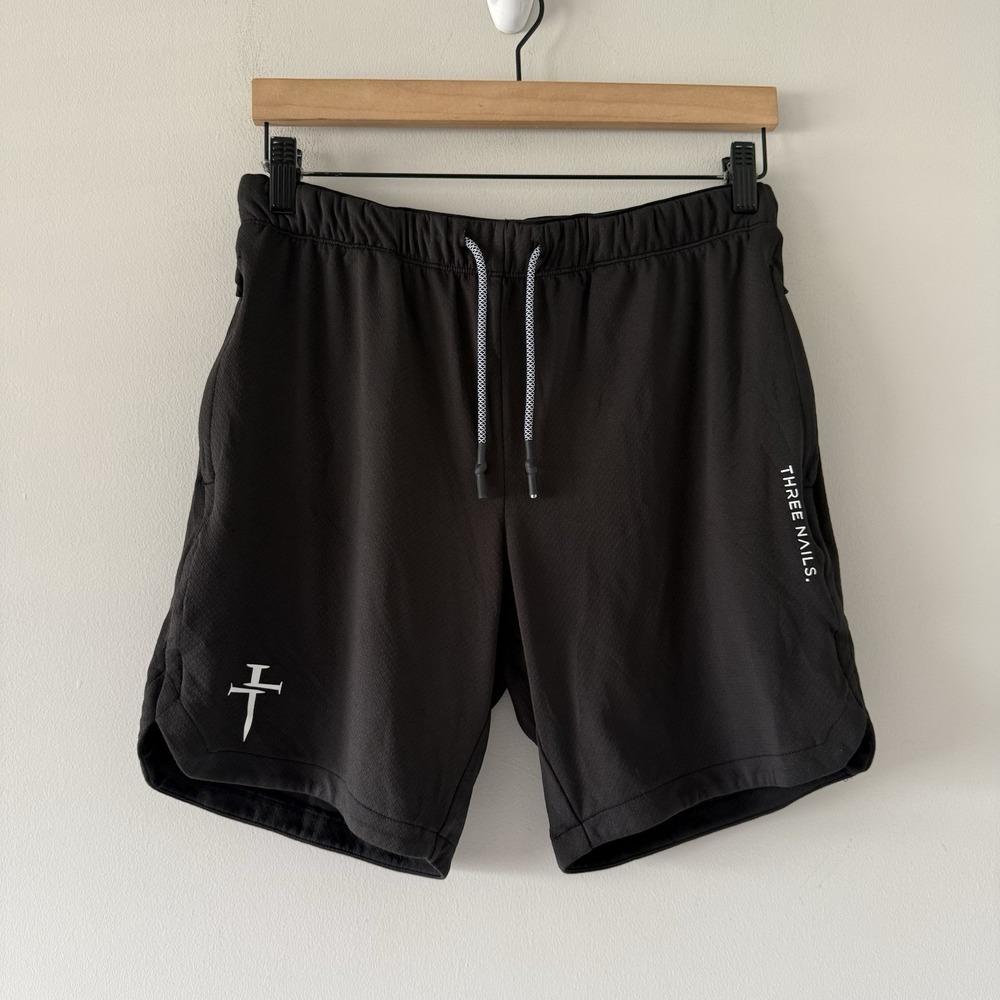 Three Nails Lined Shorts Mens Small Running Athletic Gym Workout Pockets Black